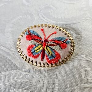 Vintage Butterfly Stitched Pillow Brooch